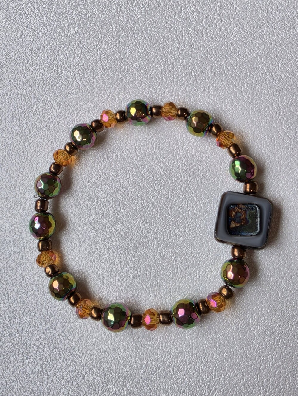 Handcrafted Iridescent Green Beaded Bracelet